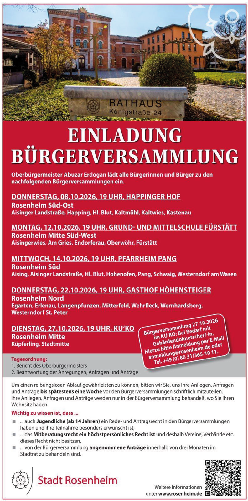 Offizieller Einladungs-Flyer Stadt Rosenheim